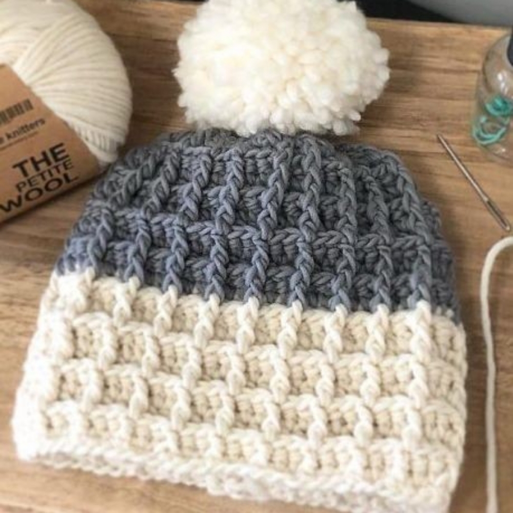 Handmade crochet waffle stitch hat, made to order